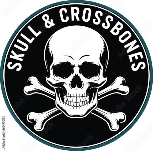 Skull and Crossbones Badge Vector Illustration Pirate Emblem Danger Symbol Vintage Logo Design Isolated