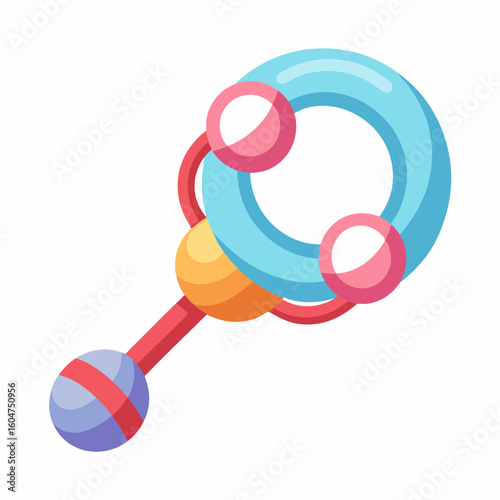 3d baby rattle with colorful plastic rings and ergonomic soft handle
