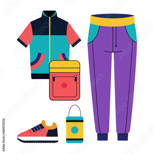 Sporty crossbody bag with joggers and sliders white vector design