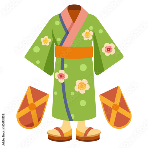 Traditional japanese wooden geta sandals illustration on a white background