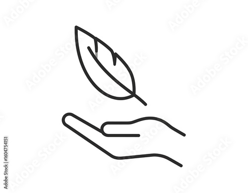 Hand holding a feather.  Simple line art