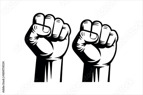Two Black Fists Raised fist black and white