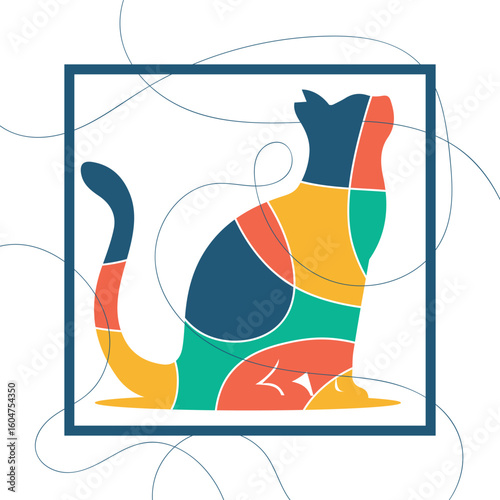 abstract image with colorful cat shape for wall decoration vector illustration
