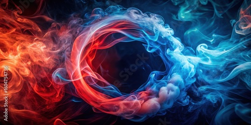 Abstract Swirling Smoke Art A Mesmerizing Dance of Red and Blue Hues Forming a Circular Frame