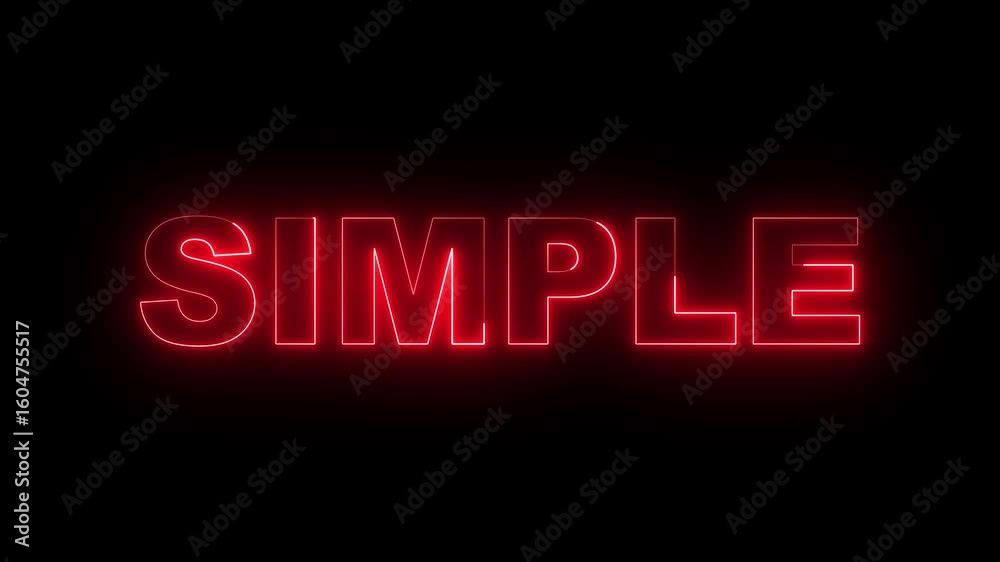 glowing neon simple text animation on  black background. 4k video motion graphic.