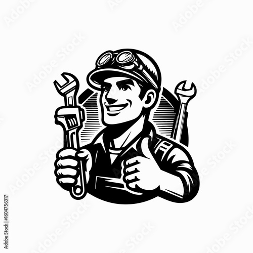 Cheerful Mechanic with Tools and Thumbs Up Confident and Ready to Work.