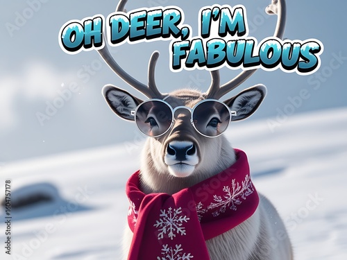 Reindeer winter fashion snowy landscape.