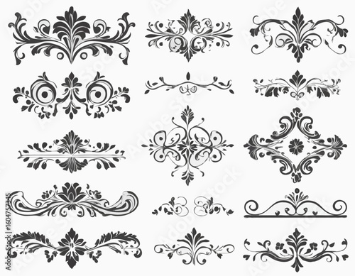 Border line, divider vector set, decorative floral ornamental elements design, swirl patterns vintage set graphic illustrations, embellishment isolated art collection