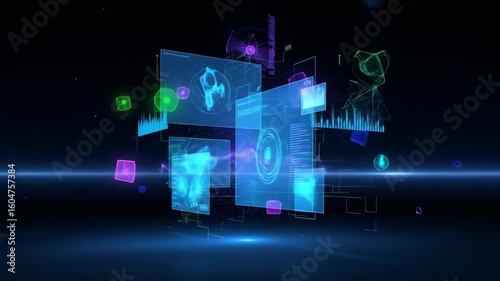 Futuristic Data Visualizations Floating in Digital Space