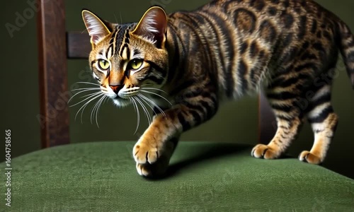 Bengal cat on a green chair