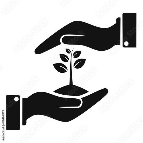 Environmental Protection Icon with Hands Sheltering a Sapling