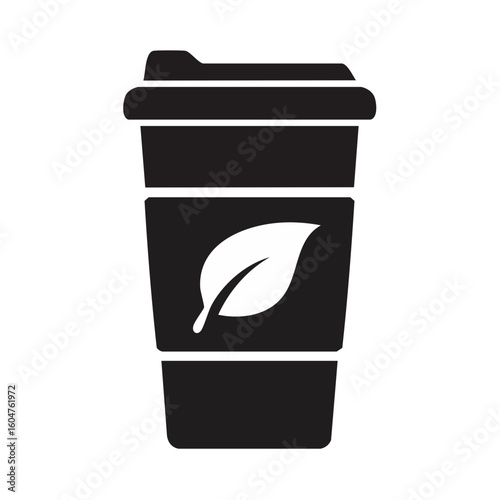 Reusable Coffee Cup with Leaf Icon for Sustainability