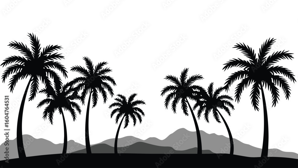 Obraz premium Silhouetted Palm Trees Against Graded Hills tropical beach