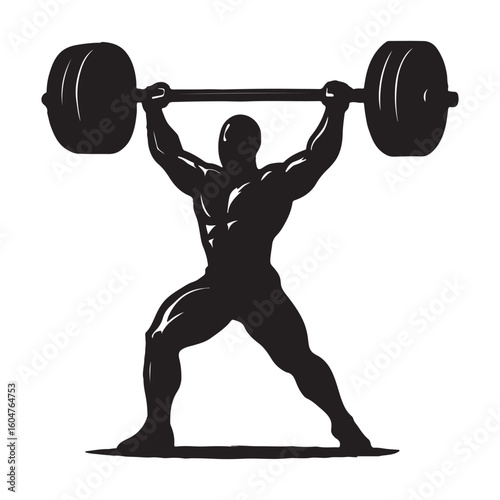 Man lifting barbell weight gym exercise strong athlete training muscle bodybuilding workout vector silhouette