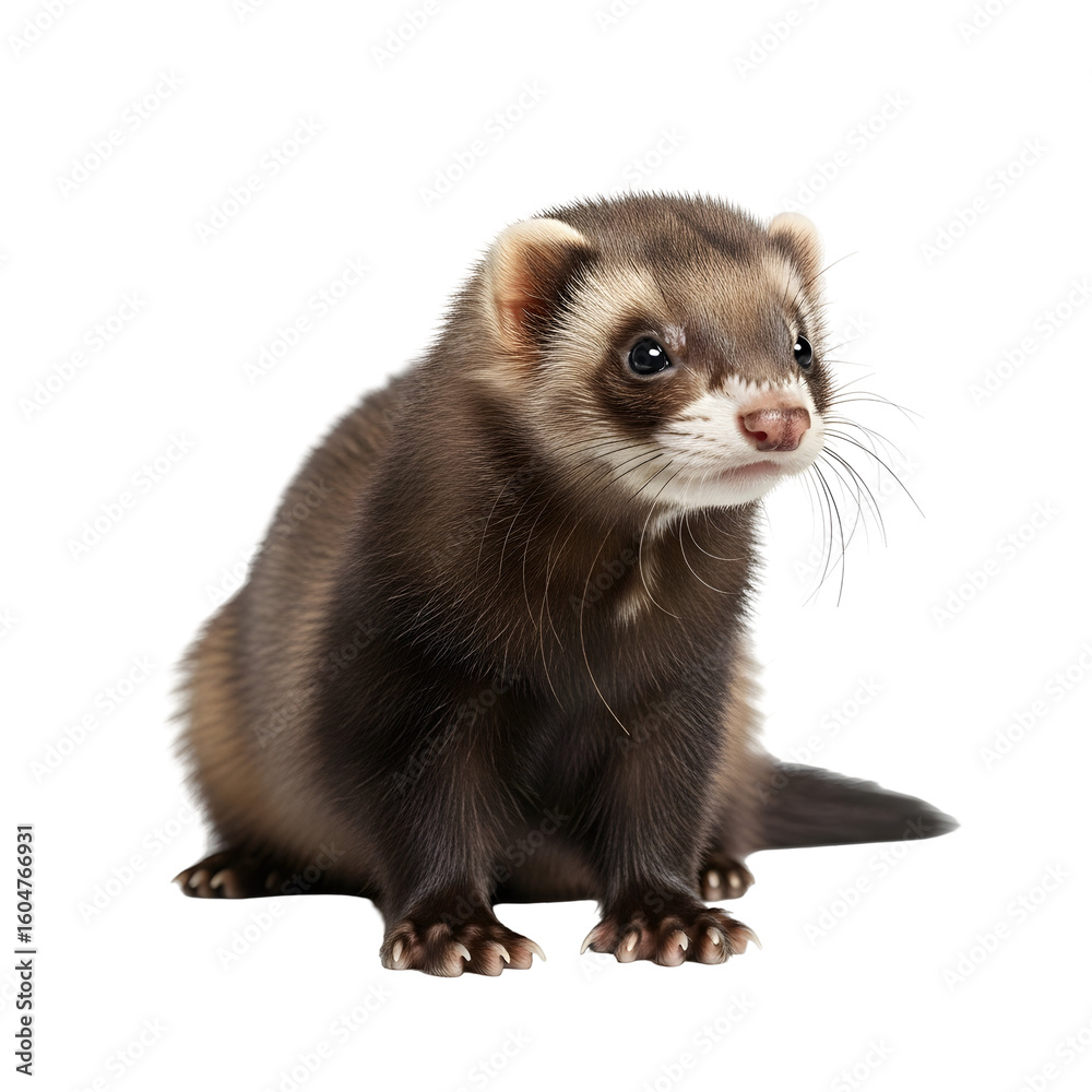 Fototapeta premium Adorable Ferret Portrait Against White Background.