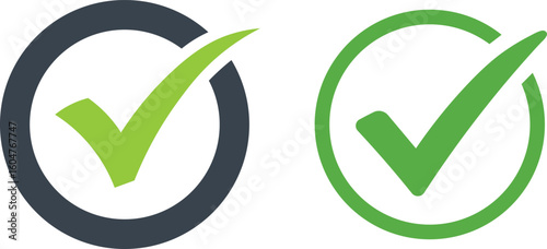 Two green check mark icons within circles on white background
