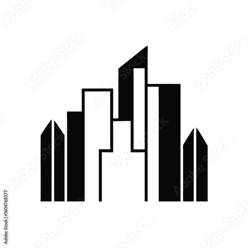 Free Download Black and white skyline showcases minimalist architecture with geometric building shapes against transparent background - GFXLoad