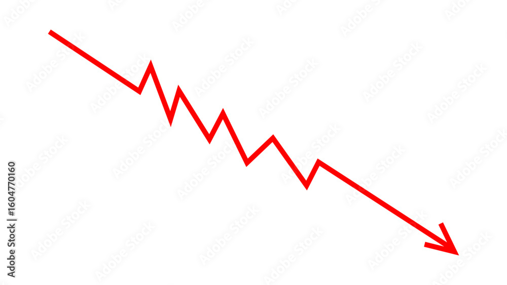 Down fall red arrow line graph financial loss concept, Red arrow downward direction, Stock market fall, Business loss. Vector illustration. Down fall red arrow line graph financial loss concept, Red arrow downward direction, Stock market fall, Business loss. Vector illustration.