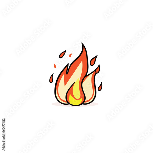 Vector art of a cartoon flame with red and yellow colors on a white background
