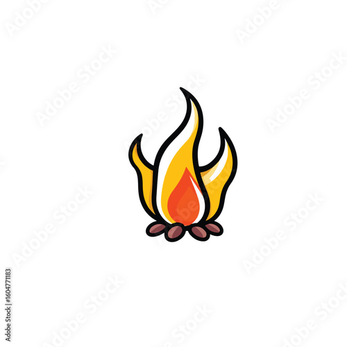 Vector art of a cartoon campfire flame with yellow and orange colors on white