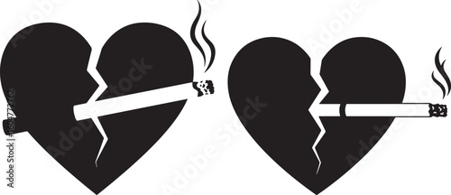 Broken hearts with cigarettes silhouette