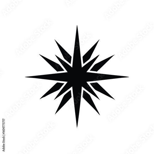A detailed black star with many rays shines bright against the clear background