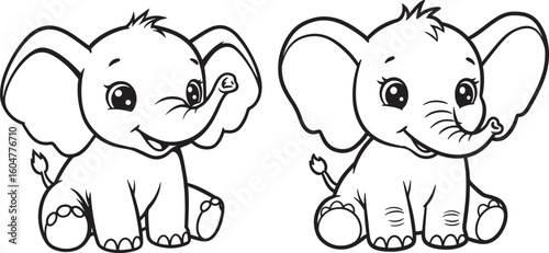 Two adorable baby elephants sitting together silhouette