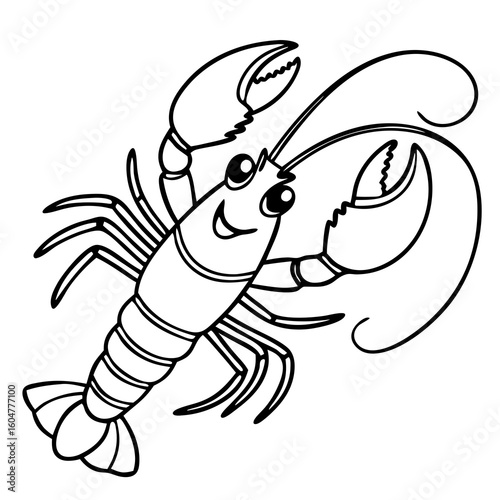 black and white cartoon lobster smiling clip art preview