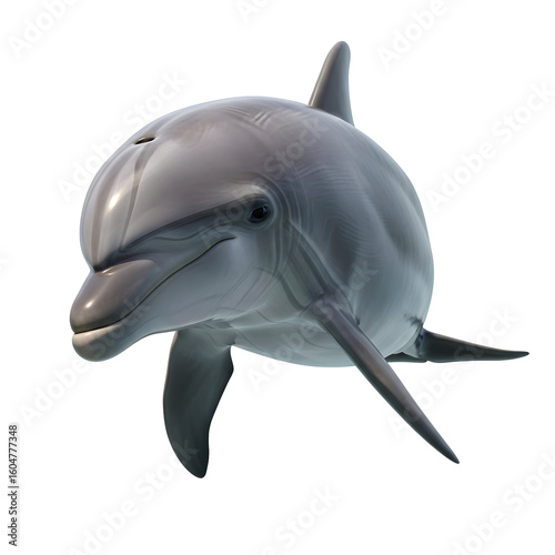 Gray Dolphin Portrait Against White Background.