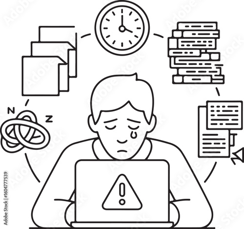 Office Burnout Vector Icon Set – Rushed Deadlines, Sleepless Nights, Fatigued Worker, and Mental Overload.png