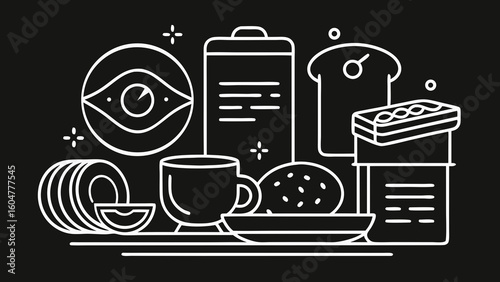 This vibrant vector set offers diverse food and drink icons, perfect for a cafe or restaurant design, featuring everything from hot coffee cups to sweet cupcakes and savory pizza illustrations
