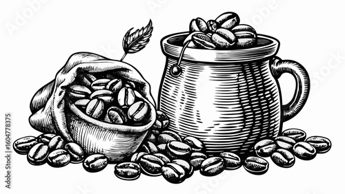 Freshly brewed coffee and tea drinks with a delectable breakfast spread are perfect for your morning design illustration