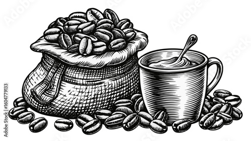 A festive holiday mug, isolated with a warm beverage, perfectly captures the concept of love and breakfast