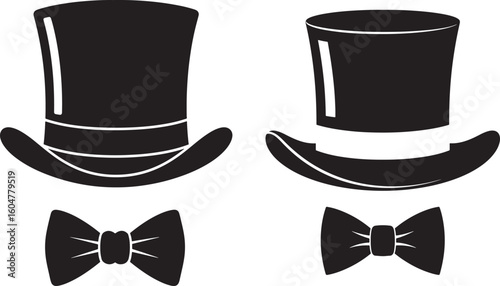 Two top hats and bow ties silhouette
