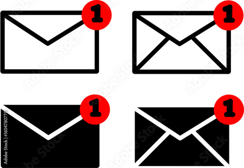 Vector Set of Envelopes with New Message Alert