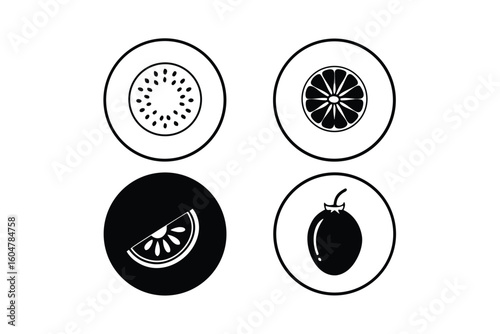 Round Icons Of Assorted Fruits With Shadow