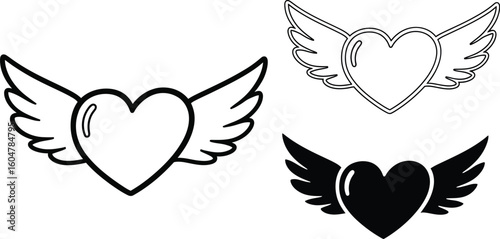 Heart with wings vector illustration for valentine's day love and romance clip art