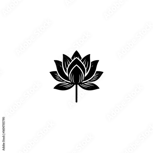 Black silhouette of a simple minimal lotus stylish elegant with thick outline side view isolated.