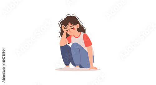 Sad girl crying feeling depressed, featuring worried, struggle, overwhelmed, woman, and includes white background, isolated, miserable, counseling.