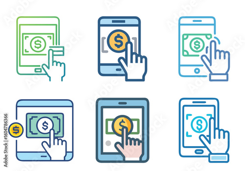 Mobile payment options with hand touching screen for making electronic transaction