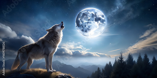 wolf howling at the moonlight