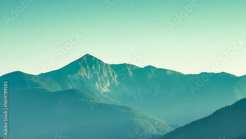 Minimalist mountain range, teal and green landscape