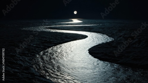 Winding river under moonlight