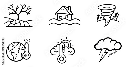 Extreme Climate Doodle Icons | Storms, Floods & Droughts Vector Pack