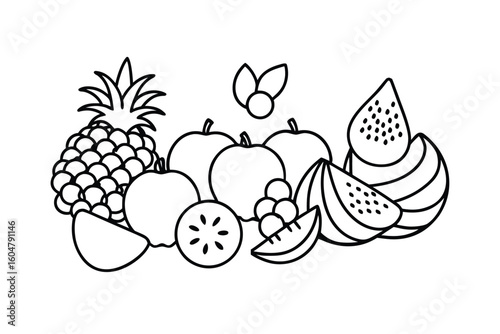 Fruits Doodle Apple Orange And Pear Lemon