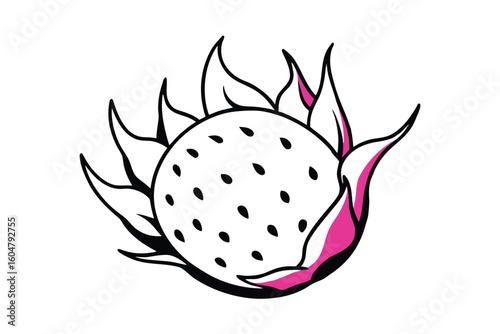 Dragonfruit With Bright Pink Skin White Background
