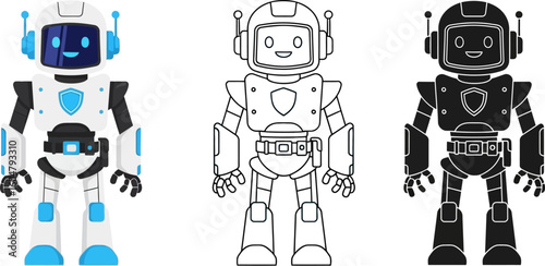 Robot illustration set cute robot characters ai technology vector graphics