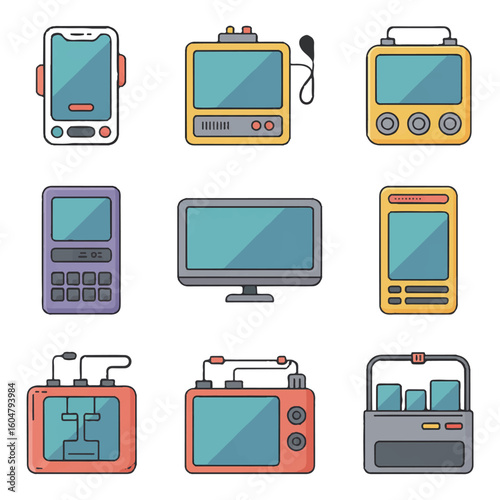 A collection of various electronic devices and gadgets, including phones, computers, and audio equipment