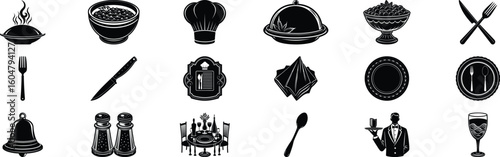 set of silhouettes of restaurant elements 