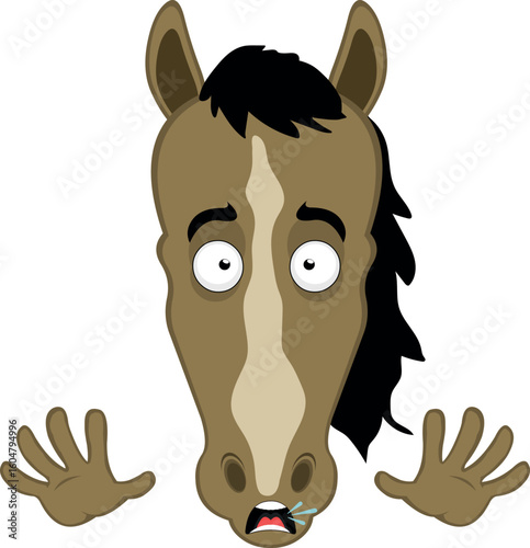 vector illustration character face horse cartoon, with an expression of scare and horror